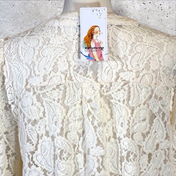 Pretty Garden Embroidered Lace Top Wms Medium Cream Button Romantic Cottagecore - Picture 7 of 12